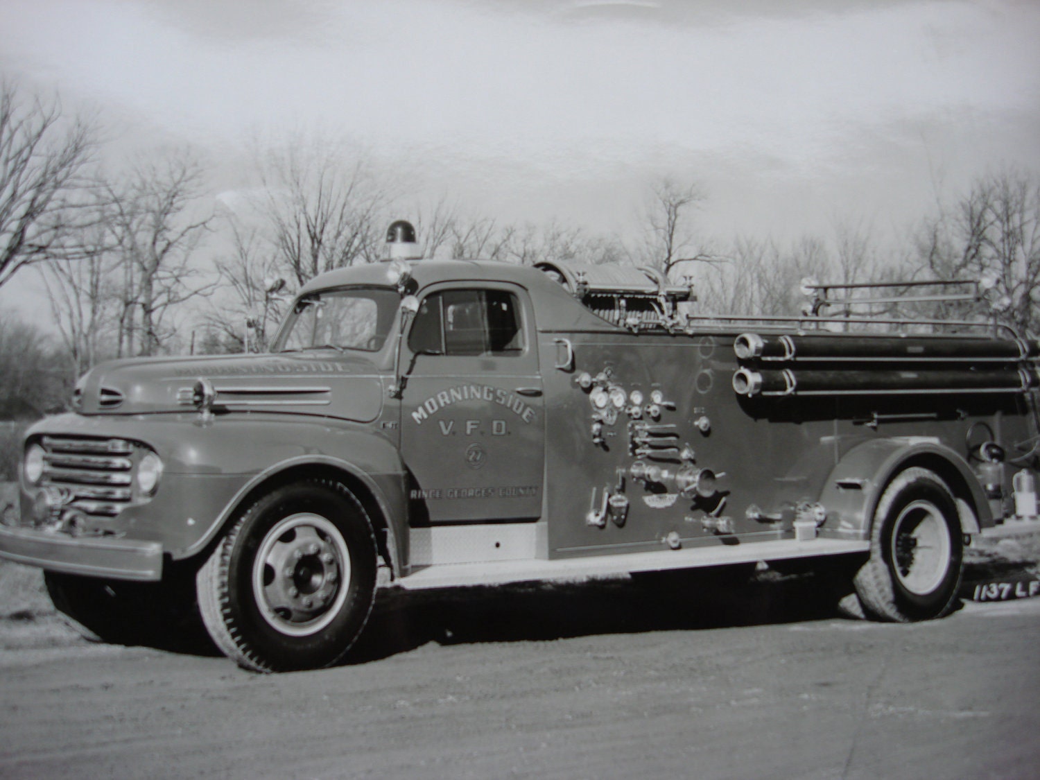 Set of 2 Vintage Black  and White  Fire  Truck  Photographs