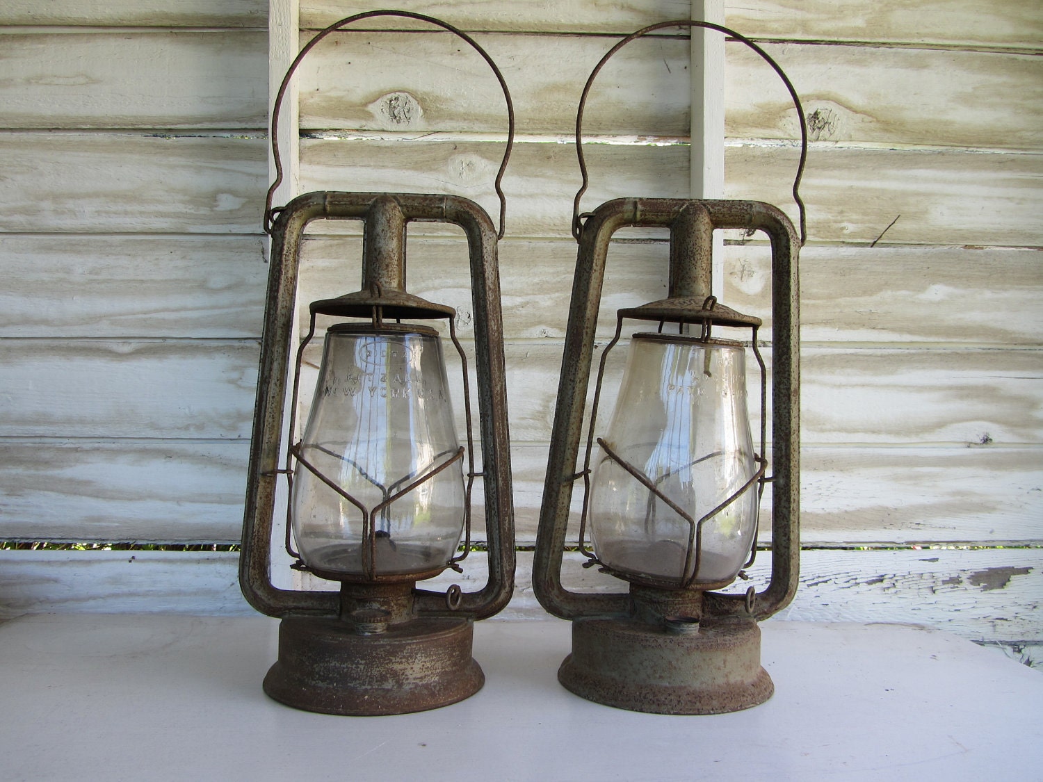 Two Dietz Fitzal New York rustic lanterns