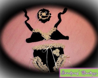Custom made Crochet  infant toddler bikinis with hair piece Many colors and sizes range from newborn 0-3m 3-6m 6-9m 12m 24m