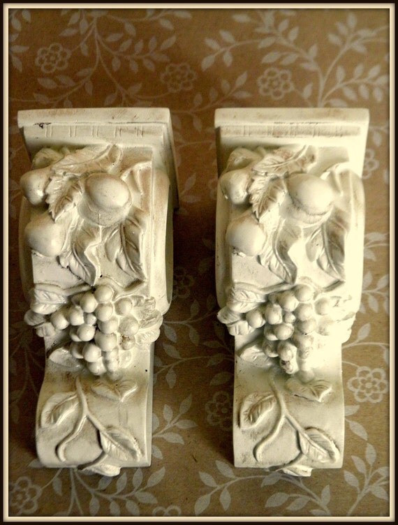 Set of 2 Shabby French Cottage Chic Drapery Wall Sconce Shelf