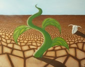 A Root in Dry Ground  18"x24"-Large desert print with green plant, cow skull and blue sky