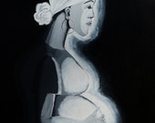 Child of Promise  12"x16"-black and white print of lighted pregnant urban woman in the dark