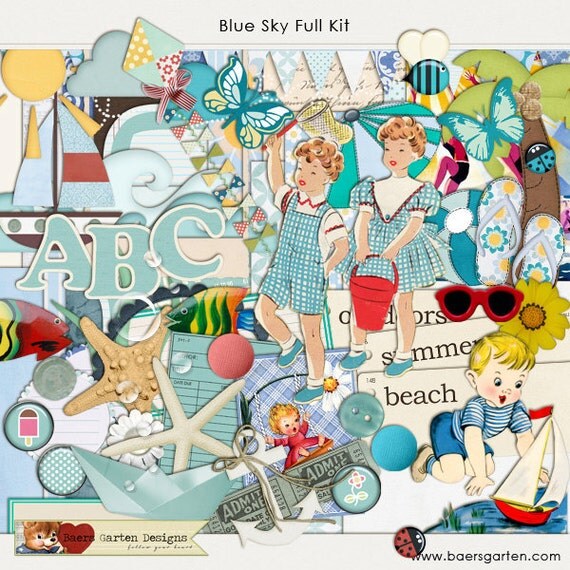 INSTANT DOWNLOAD Digital Scrapbooking Kit Blue Sky