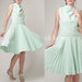 Vintage 60s MOD Mint Green Cowl Neck Pleated Mini Dress - L/XL