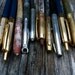 Vintage pens, office supplies, antique, old school, navy blue, mixed media art, junk art finding