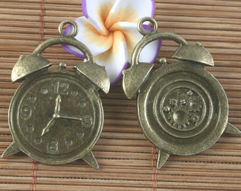 6pcs antiqued bronze alarm clock pendant G1612