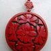 Pendant Red Flower Blossom Jewelry Wood Craft Oriental Hand Carved