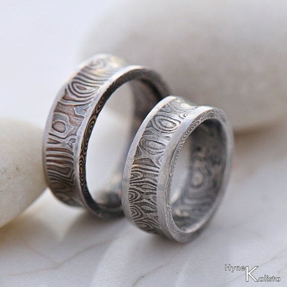 Custom Wedding Ring Hand Forged concaved damascus Wedding