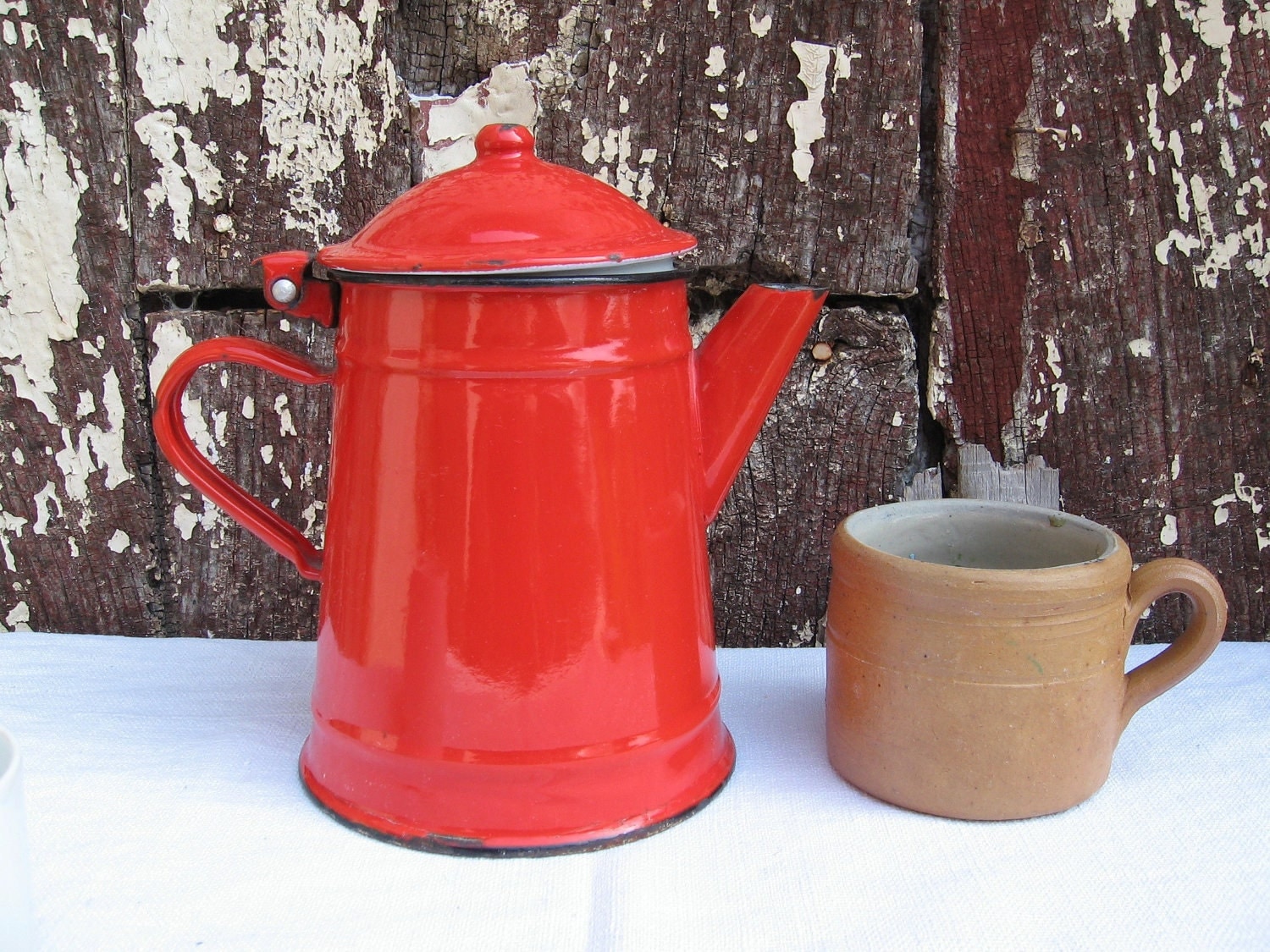 Red enamel French small coffee pot