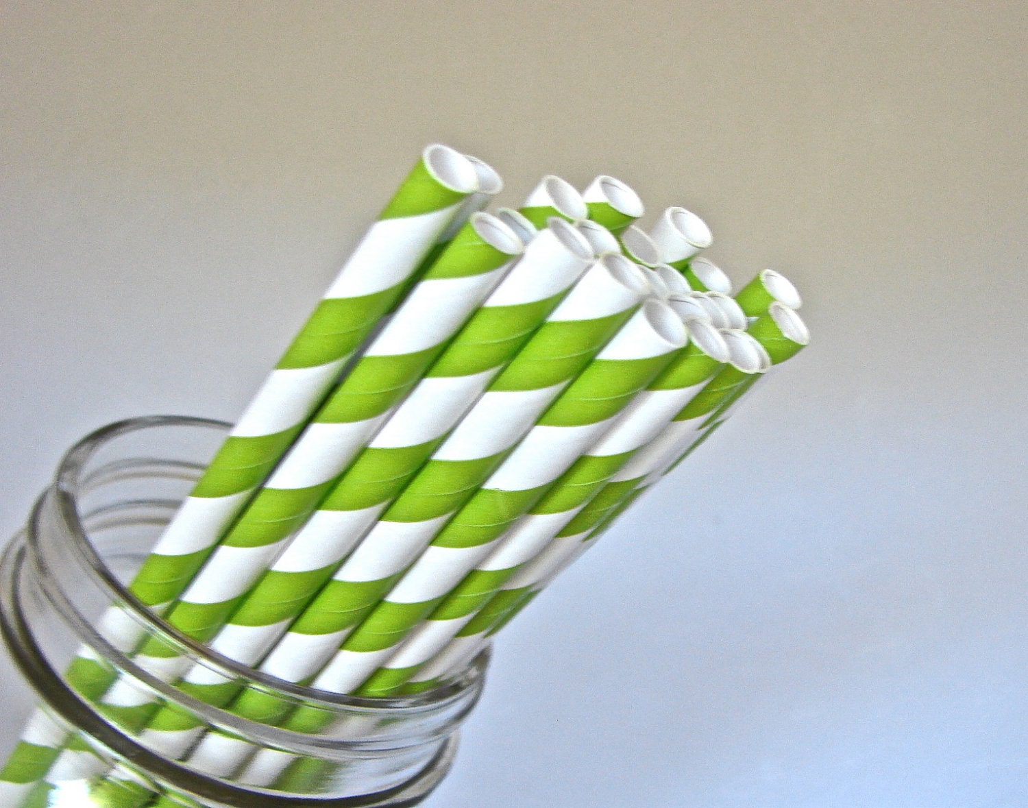 Straws 25 Apple Green And White Striped Paper Straws