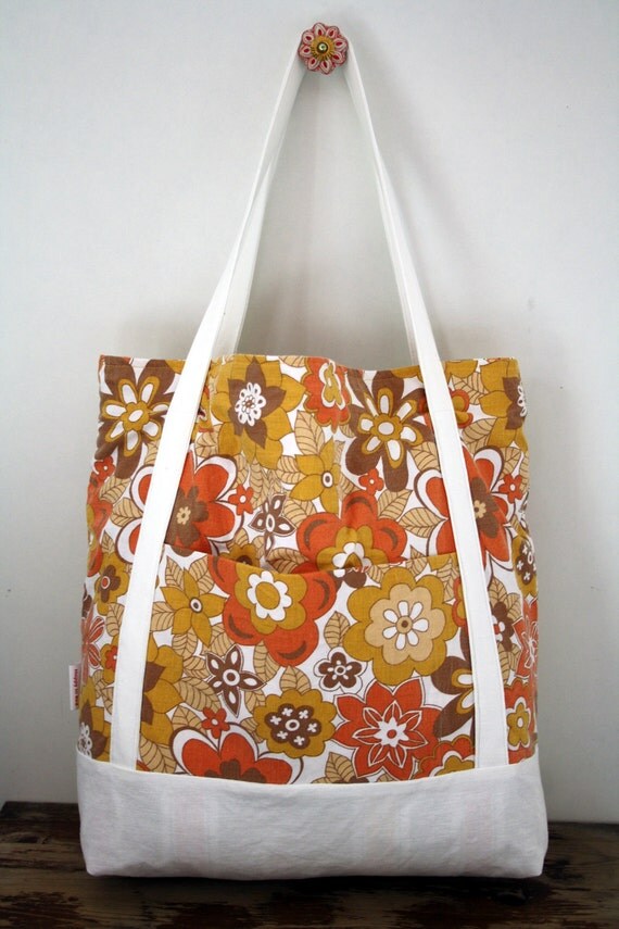 Upcycled orange yellow and brown floral vintage by SoHappyInRed