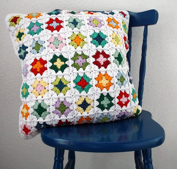 Crochet granny square pillow cover