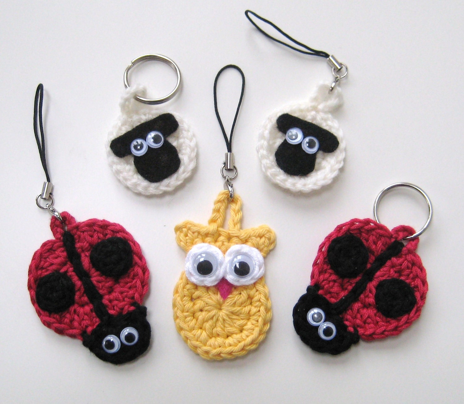 Crochet Pattern keyrings sheep ladybird owl by ...