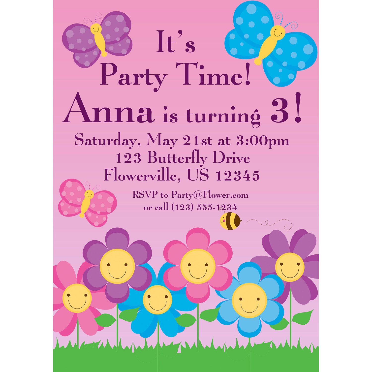 Butterfly invitation template 5x7 A4 free sample