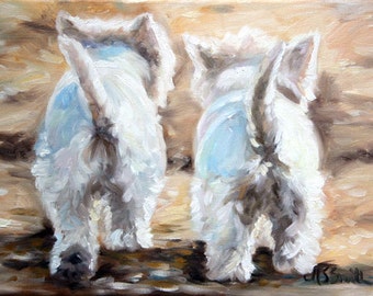 PRINT Westie West Highland Terrier Dog Puppy Art Oil Painting / Mary Sparrow Smith