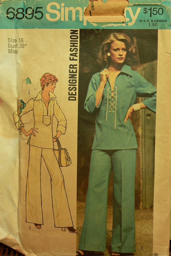 Items similar to 1970s Designer Fashion Laced Top and Wide-Leg Pants ...