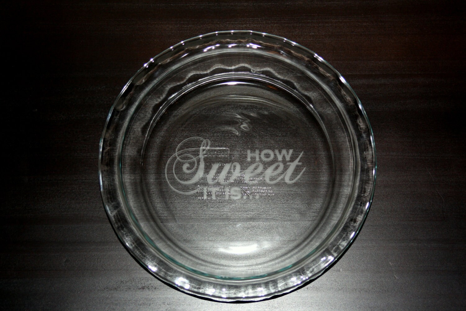 Round Custom Etched Pyrex Glass Pie Plate / Dish / Pan