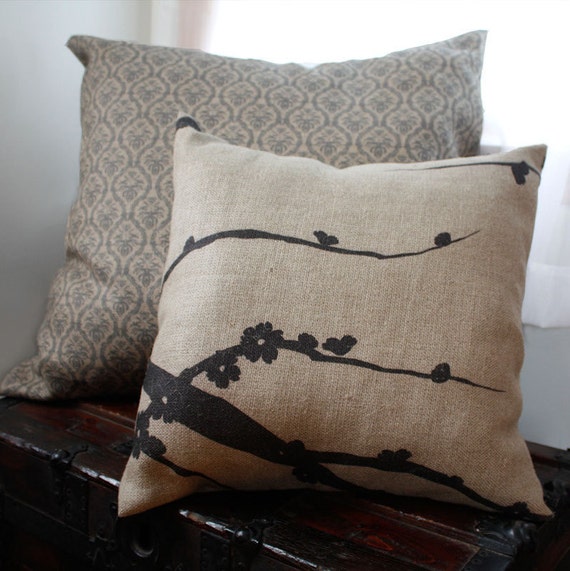 Items similar to Linen Throw Pillow Blossom, Black on Etsy