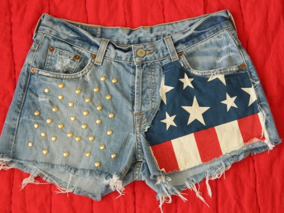 Distressed Lucky Brand American Flag Studded Shorts Ready To
