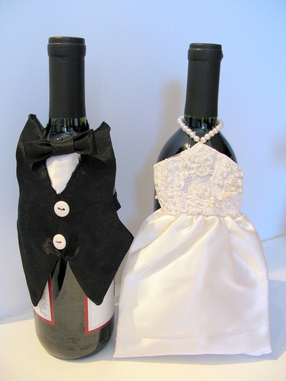 Items Similar To Bride Groom Wine Bottle Covers, Wedding Wine Bottle 