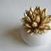 Gold Succulent Sculpture, White Modern Round Container, Tabletop Centerpiece, Desktop Accessory