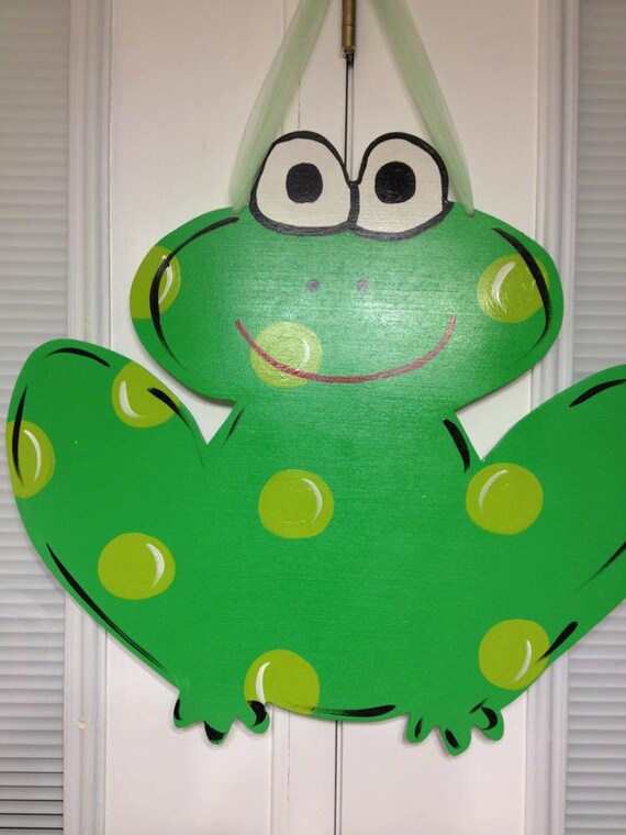 Items similar to Hand painted wooden frog door hanger on Etsy