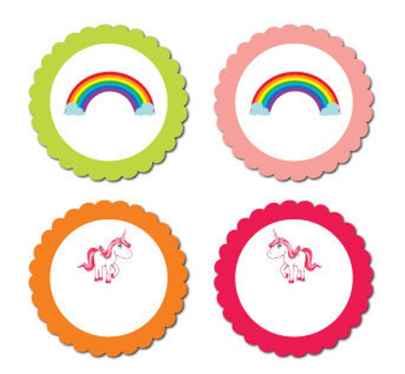  Rainbow Unicorn Cupcake Toppers Treat Signs 75mm 14pk