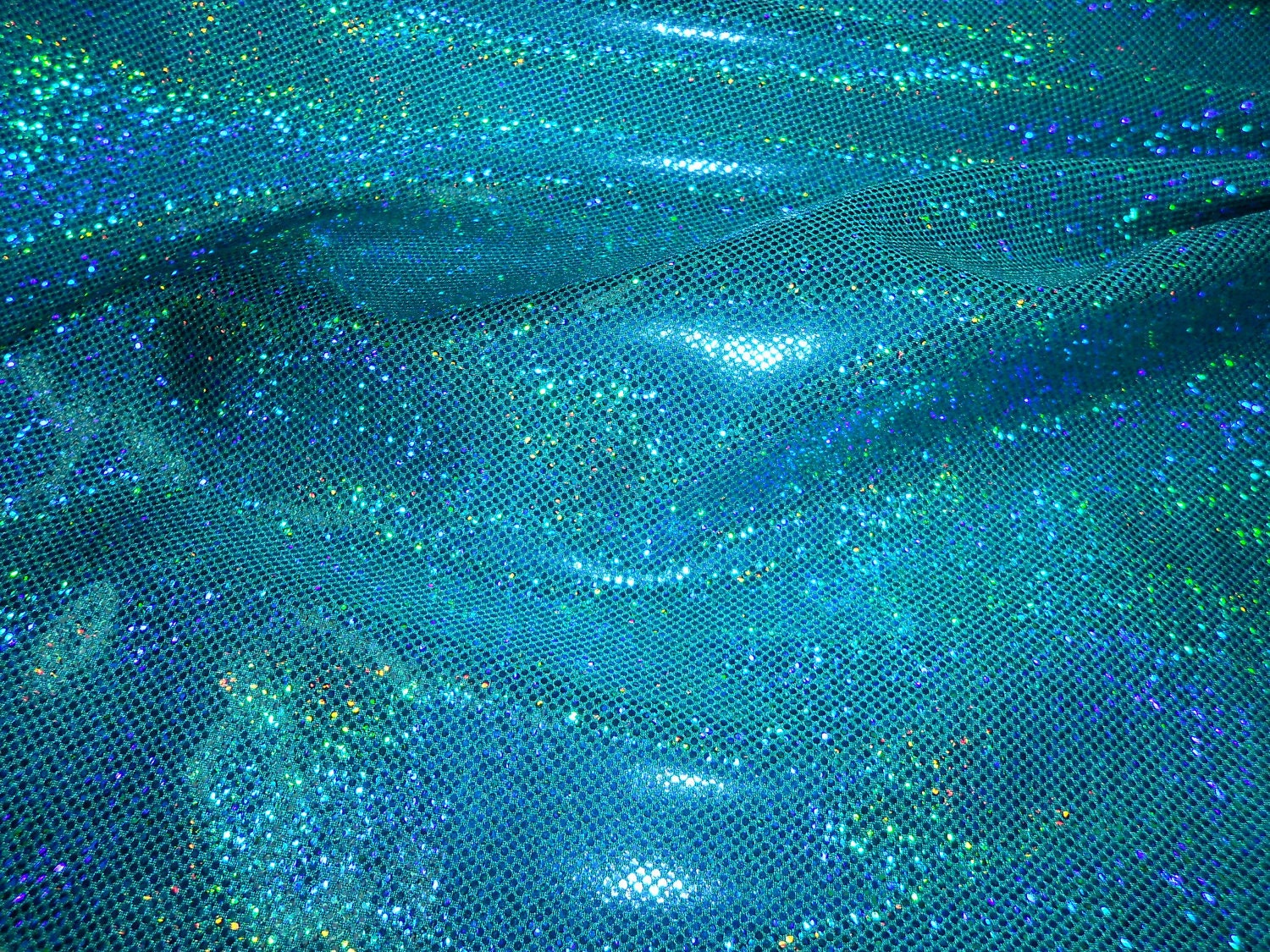 Teal Shattered Glass Hologram Lycra 60 Width