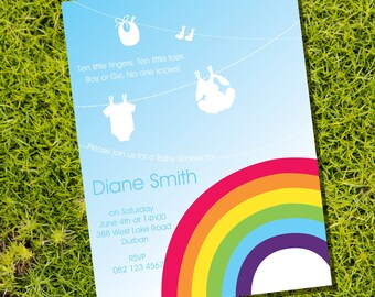 Colorful Rainbow Baby Shower Invitation for a Boy or Girl - Instantly Downloadable and Editable File - Personalize at home with Adobe Reader