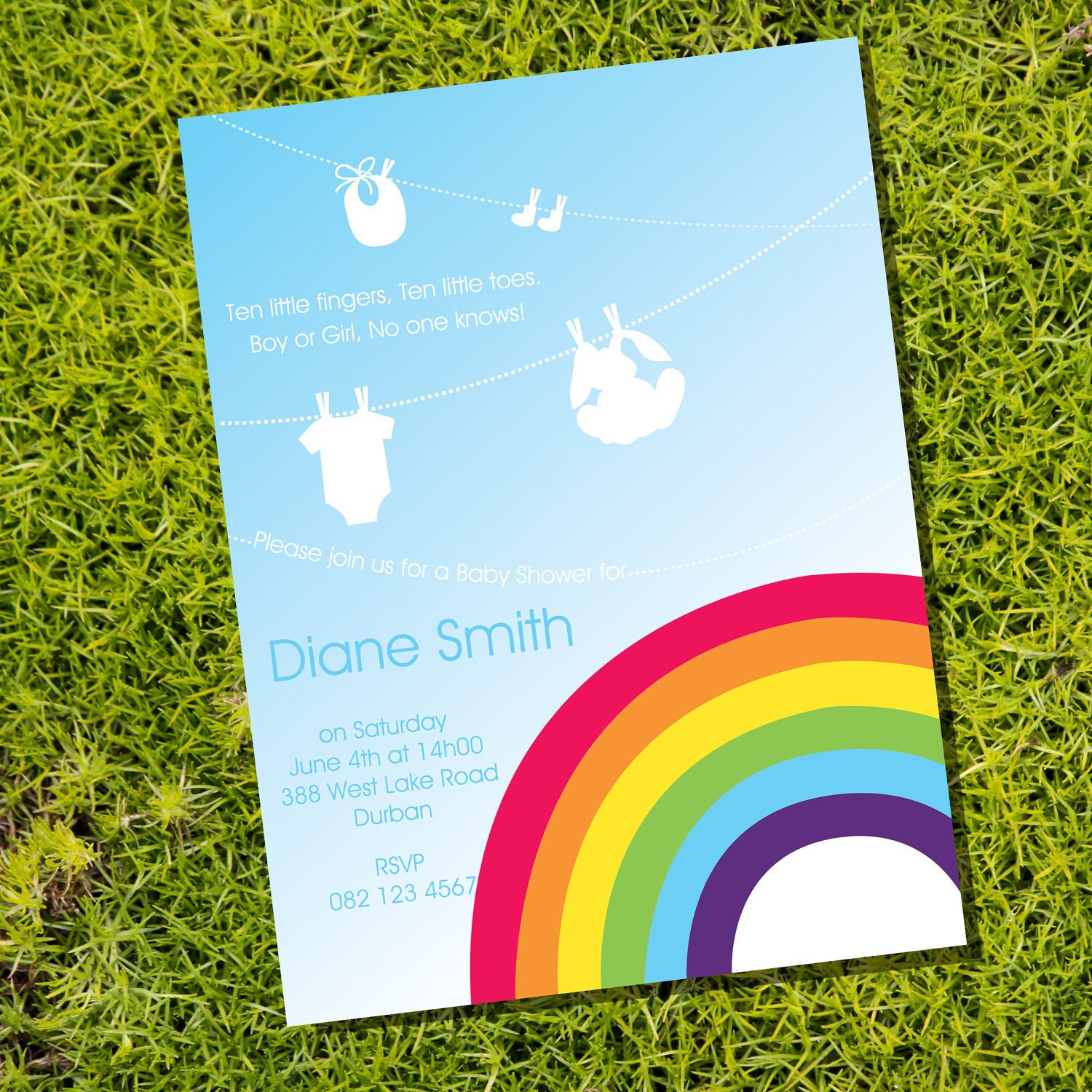 Colorful Rainbow Baby Shower Invitation for a Boy or Girl