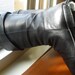 Vintage Slouchy Black Leather Cuffed Pirate Boots Flats Pull On Shoes Women's Size 6.5 or 7 M