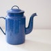 Vintage enamel coffee pot - speckled bright blue - made in Soviet Union