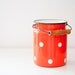 Vintage Enamel Milk Can - orange polka dot