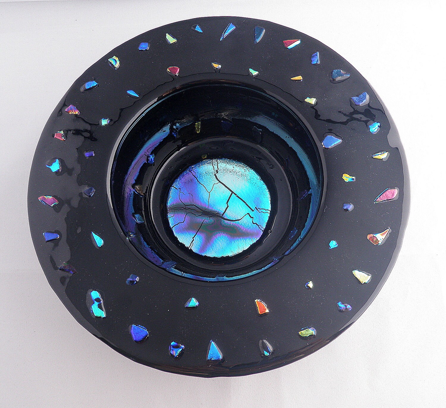 Black Glass Bowl Black Round Fused Glass Bowl by FusedGlassGalore