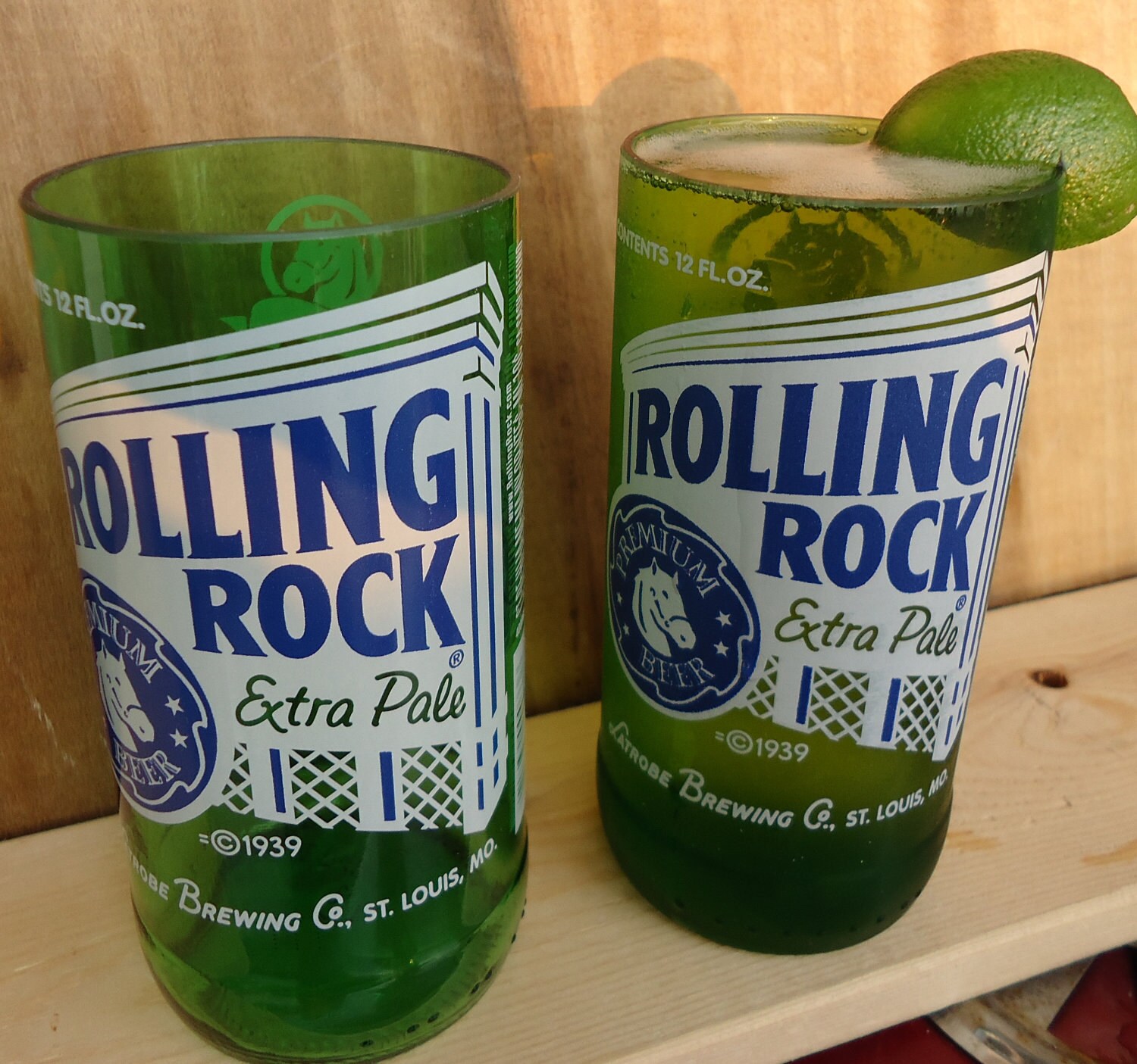 Rolling Rock Beer Bottle Glasses Set of 2 by ConversationGlass