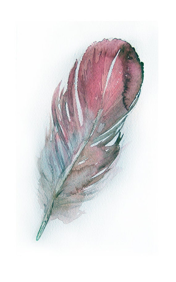 Watercolor Feather paintingArt originalFeather painting