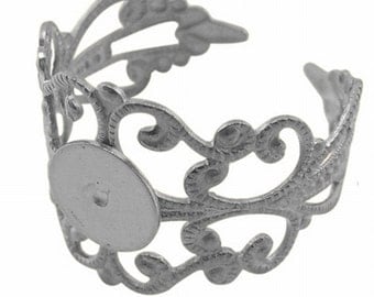 Silver Filigree Adjustable Ring Blank Base