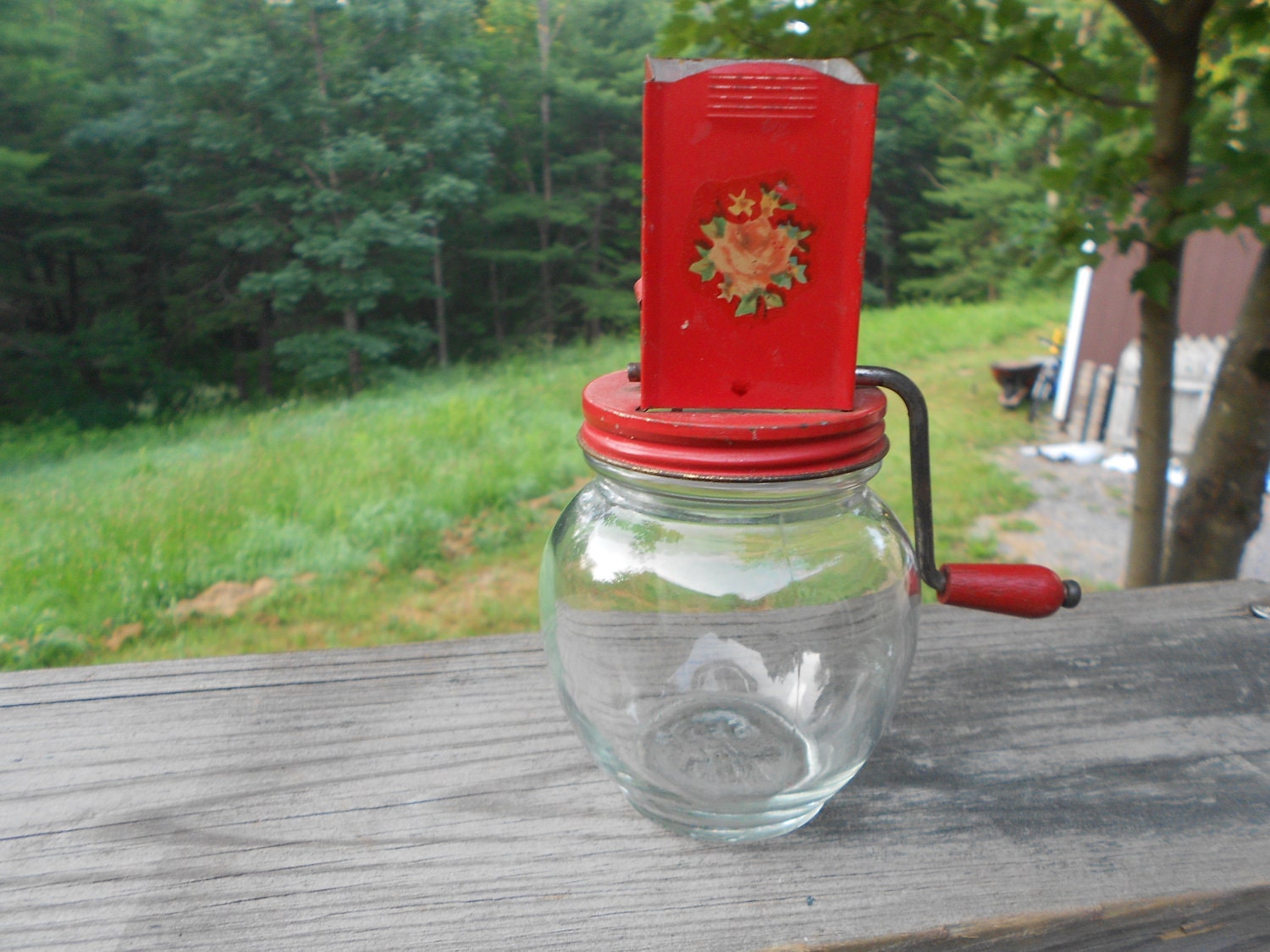 Vintage Glass Jar Nut Grinder Chopper