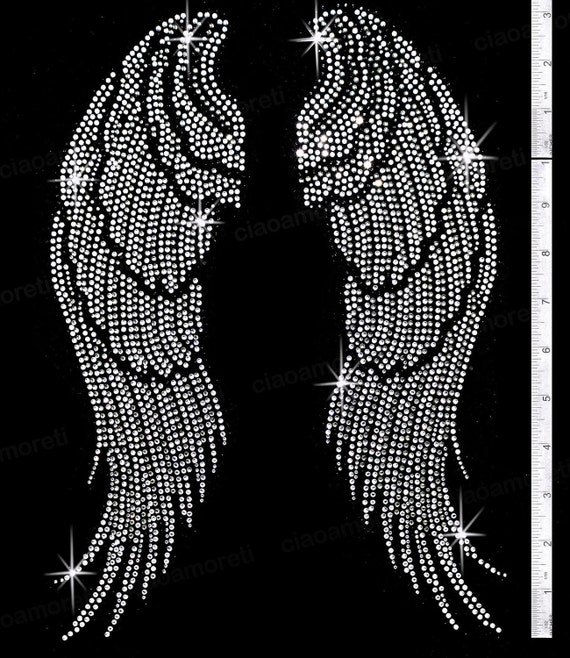 Large Angel Wing Rhinestone Iron On Hotfix Transfer Bling Diy 7177