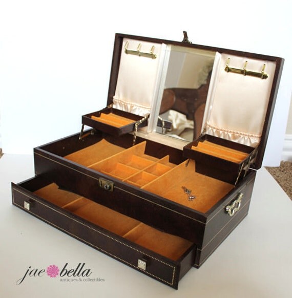 1950s BEAUTIFUL Mele Jewelry Box with Mirror Drawer and