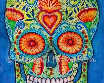 Items similar to ORIGINAL PAINTING Mexican Day of the Dead Sugar Skull ...