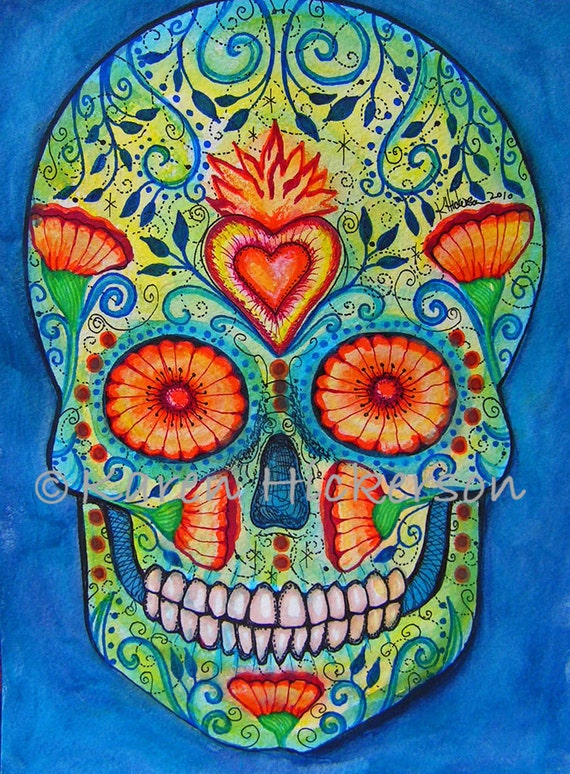 Day of the Dead SUGAR SKULL Folk Art Primitive Modern Wicked