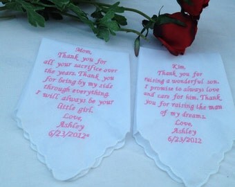 Set of two mother of bride mother of groom personalized handkerchief