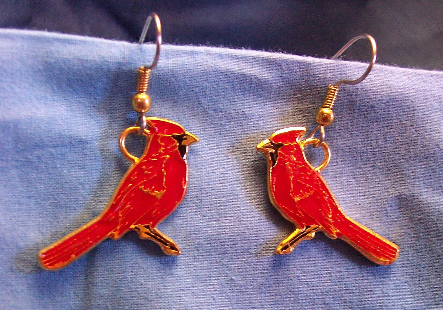 Cardinal Earrings ONE PAIR ONLY Hand Painted Lead Nickel