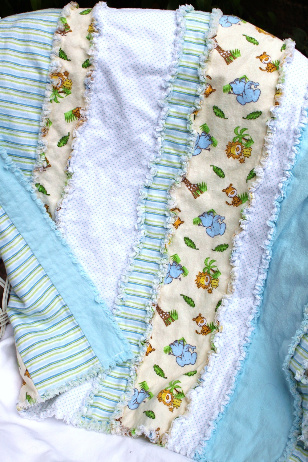 Baby Boy Flannel Rag Quilt Blanket 28 x 31