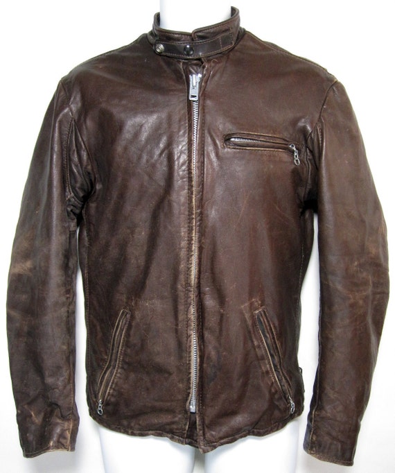 Vintage Schott Leather Cafe Racer Jacket w/Lining by KumaKumaShop