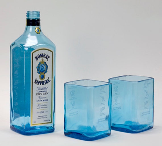 Set of Two 2 Recycled Bombay Sapphire Drinking Glasses New