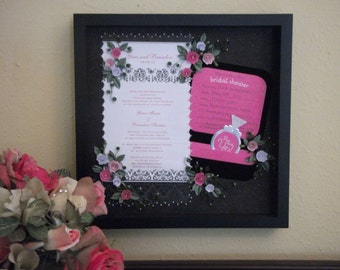Quilled Wedding Invitation Keepsake Under Glass. Something special and personalized for a gift or reception decor.