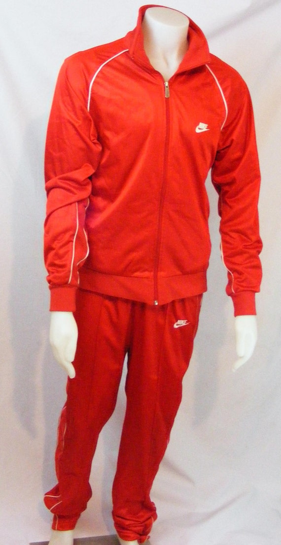 Vintage 80s Red Nike Tracksuit Jacket Pants Running Suit XL