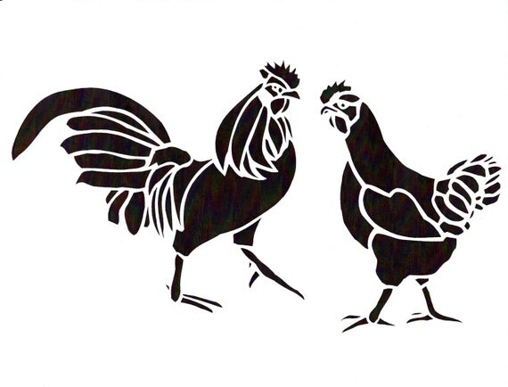 Items similar to Vinyl Decor Decal - Rooster and Hen on Etsy